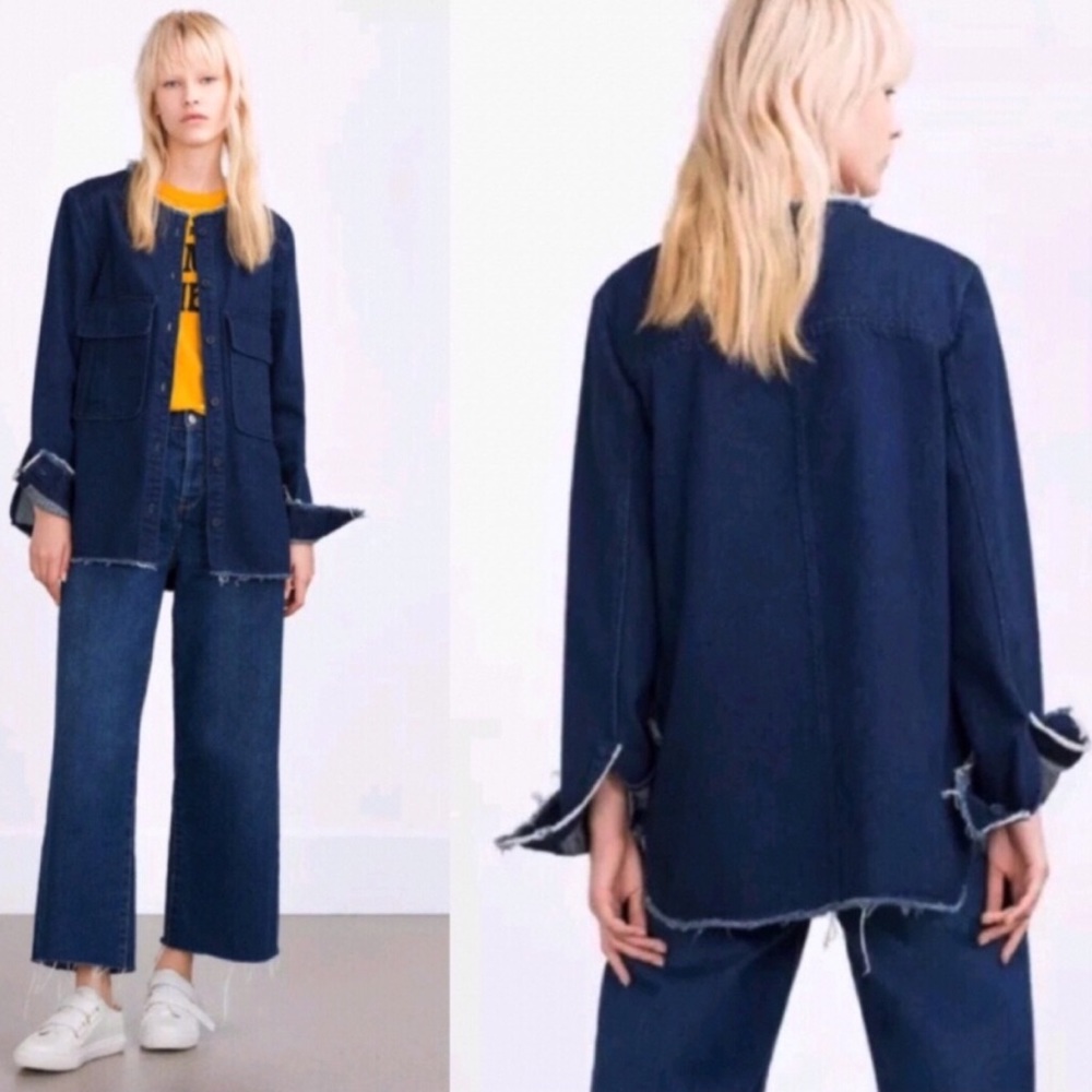 ZARA Trafaluc Frayed, Raw Hem Dark Denim J… - Picture 8 of 8